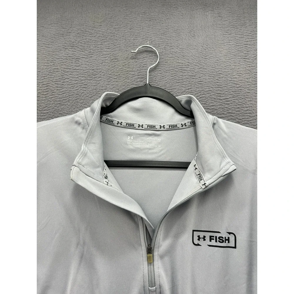 Under Armour Fish HeatGear Shirt Mens XL Gray 1/4 Zip Pullover Long Sleeve - Picture 4 of 13